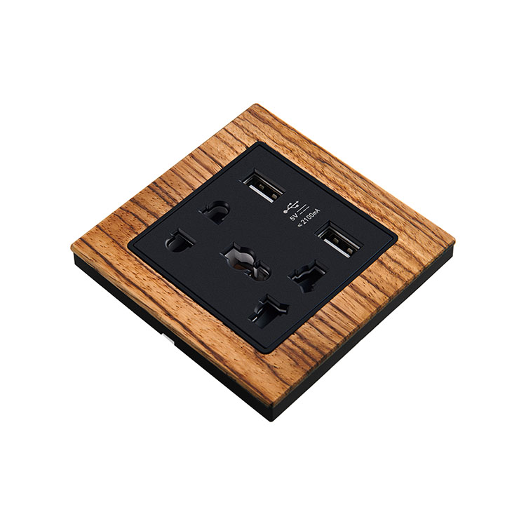 5 Pin Universal และ USB Wood Decor Wall Switch Socket