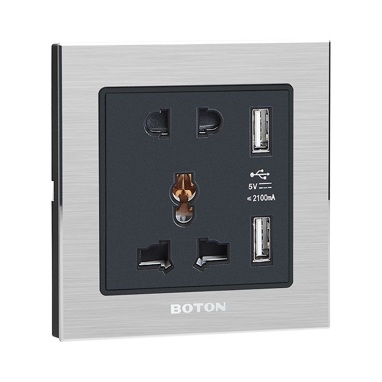 โรงแรม 5 Pin Universal Wall Switch Socket พร้อม 2 USB