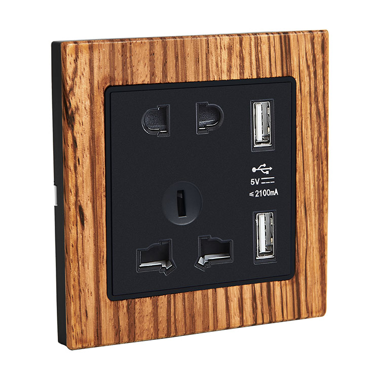 5 Pin Universal และ USB Wood Decor Wall Switch Socket